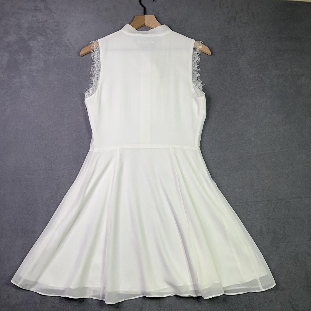 Tularosa White Sleeveless Tie Neck Lace Trim Fit & Flare Dress Women's Small - Picture 6 of 11